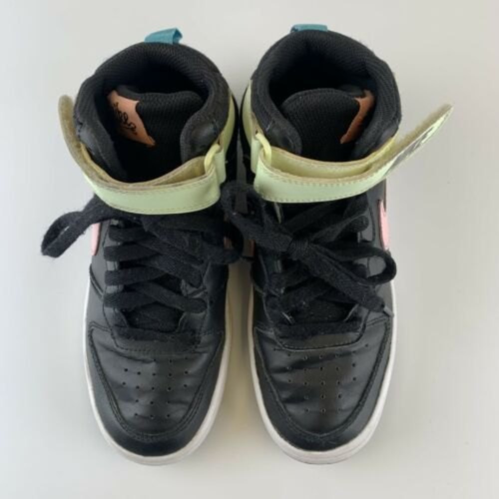 Nike Court Borough Mid 2 Basketball Youth Size 4.5 Black Pink Yellow CD7782-002 - Picture 2 of 10